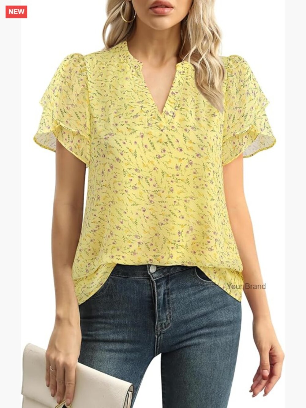 Petal Puff Sleeve V-Neck Blouse - Summer Work Top